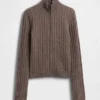 CashSoft-Strickjacke mit Zopfmuster, kurz geschnitten und Reißverschluss
