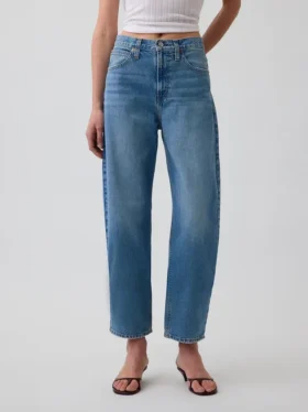 Crop-Jeans mit hoher Leibhöhe im Barrel-Schnitt