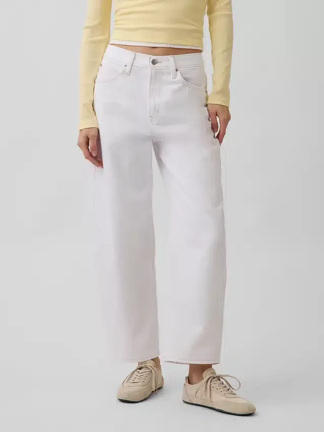 Crop-Jeans mit hoher Leibhöhe im Barrel-Schnitt