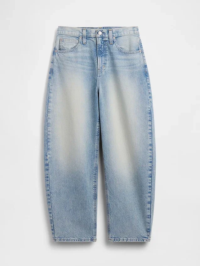 Crop-Jeans mit hoher Leibhöhe im Barrel-Schnitt