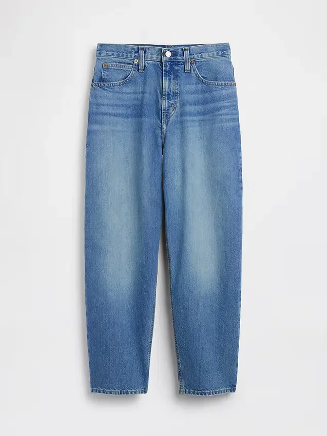Crop-Jeans mit hoher Leibhöhe im Barrel-Schnitt