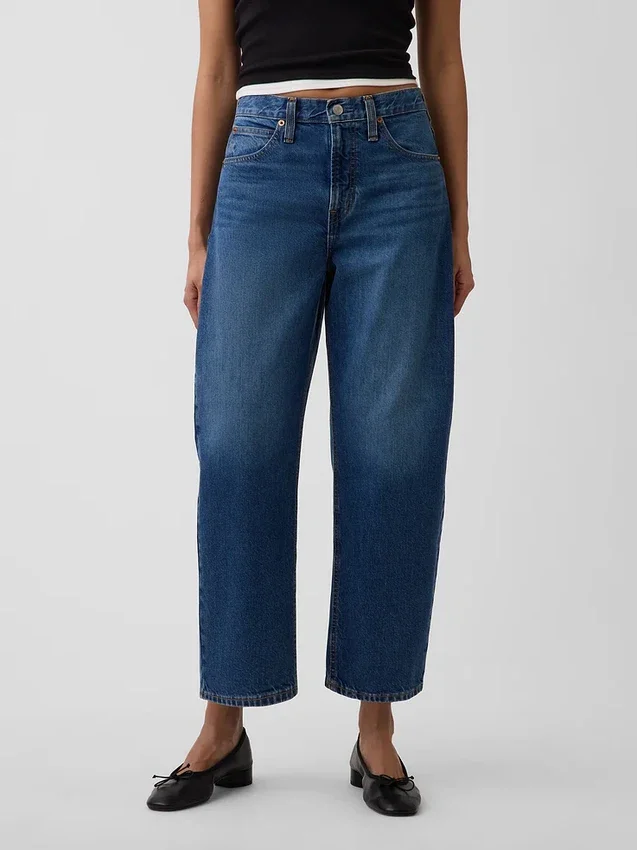 Crop-Jeans mit hoher Leibhöhe und Barrel-Schnitt