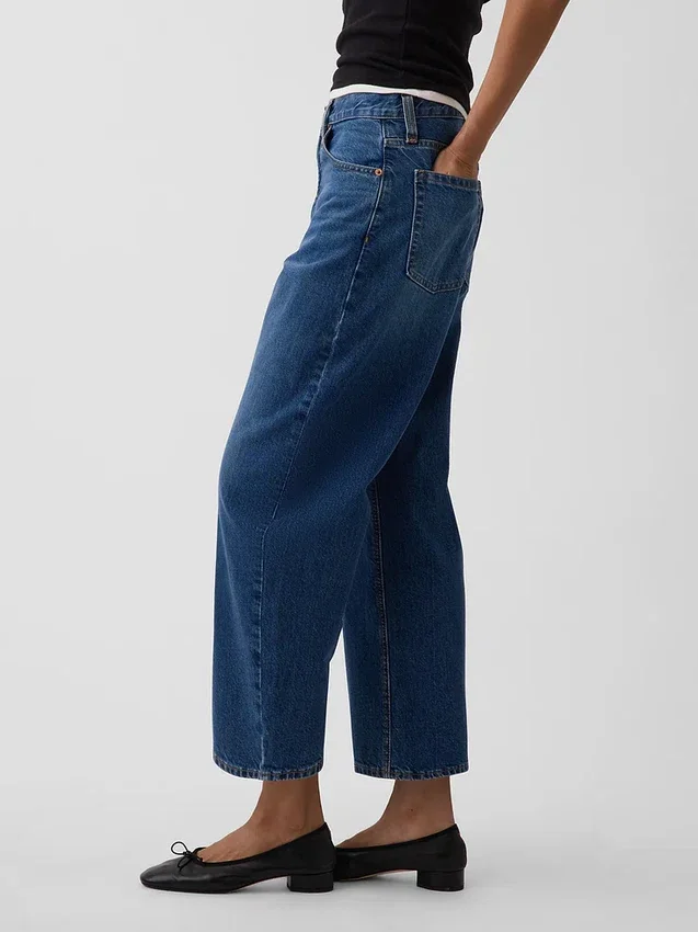 Crop-Jeans mit hoher Leibhöhe und Barrel-Schnitt