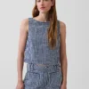 Crop-Oberteil aus Denim mit Gingham-Muster