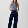Crop-Oberteil aus Denim mit Gingham-Muster