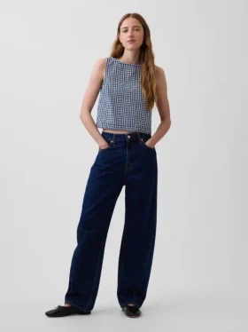Crop-Oberteil aus Denim mit Gingham-Muster