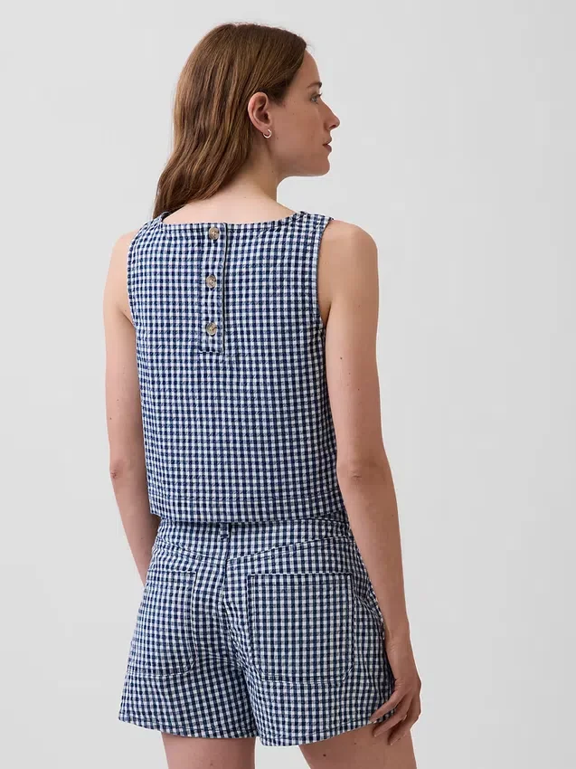 Crop-Oberteil aus Denim mit Gingham-Muster