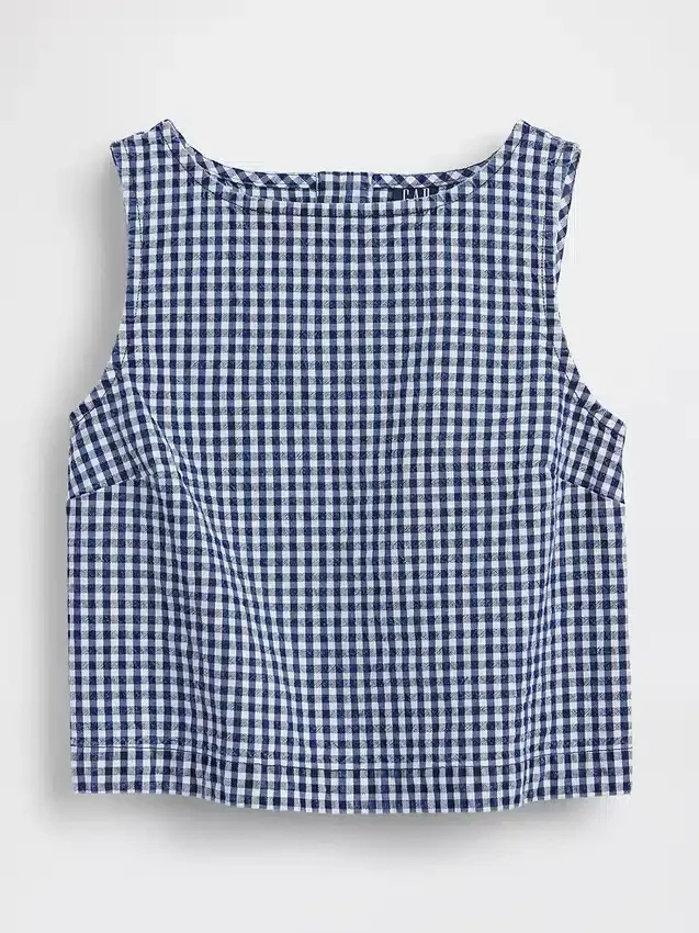 Crop-Oberteil aus Denim mit Gingham-Muster