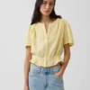 Crop-Oberteil mit Peplum aus Baumwollgaze