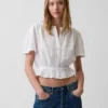 Crop-Oberteil mit Peplum aus Baumwollgaze