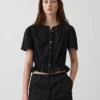 Crop-Oberteil mit Peplum aus Baumwollgaze