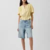 Crop-Oberteil mit Peplum aus Baumwollgaze
