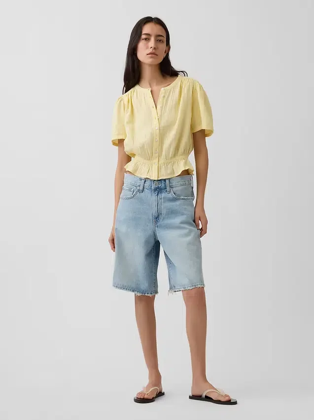 Crop-Oberteil mit Peplum aus Baumwollgaze