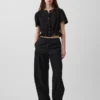 Crop-Oberteil mit Peplum aus Baumwollgaze