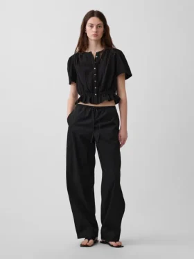Crop-Oberteil mit Peplum aus Baumwollgaze
