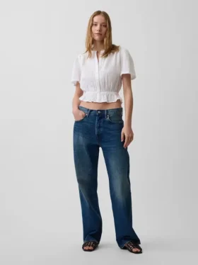 Crop-Oberteil mit Peplum aus Baumwollgaze