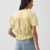 Crop-Oberteil mit Peplum aus Baumwollgaze