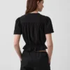 Crop-Oberteil mit Peplum aus Baumwollgaze