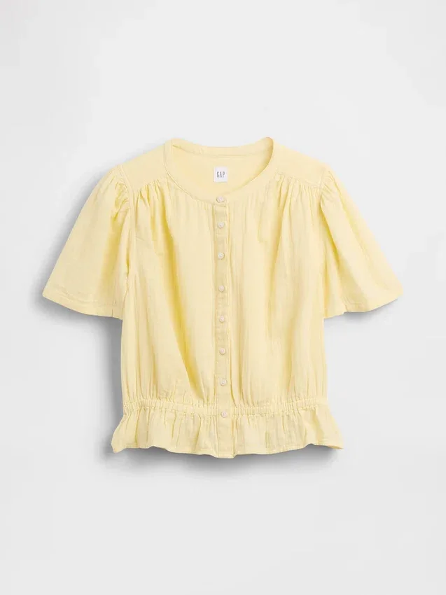 Crop-Oberteil mit Peplum aus Baumwollgaze