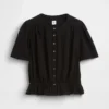 Crop-Oberteil mit Peplum aus Baumwollgaze
