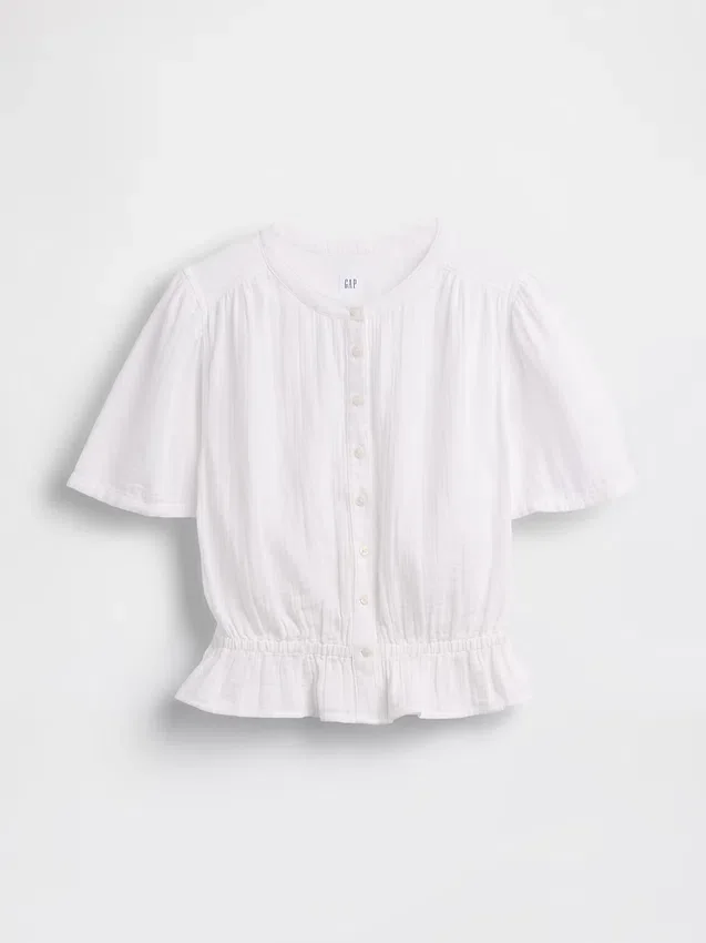 Crop-Oberteil mit Peplum aus Baumwollgaze