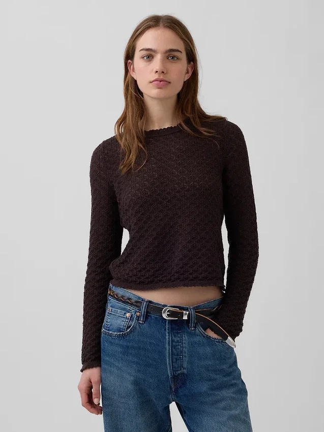 Crop-Pullover aus 100 % Baumwolle mit Pointelle-Strick