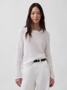 Crop-Pullover aus 100 % Baumwolle mit Pointelle-Strick