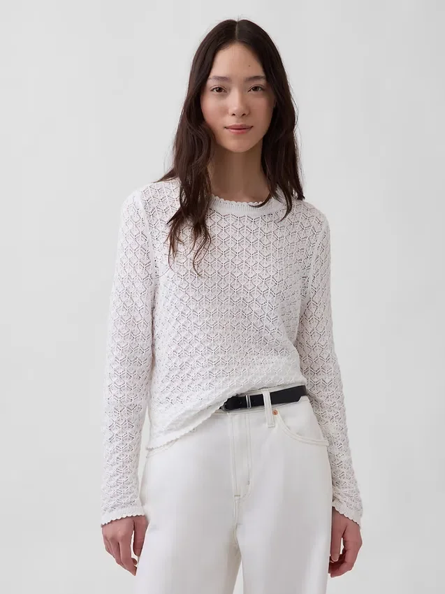 Crop-Pullover aus 100 % Baumwolle mit Pointelle-Strick