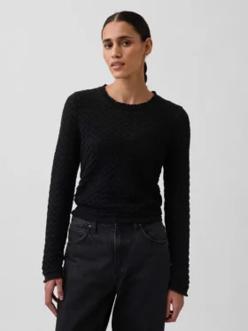 Crop-Pullover aus 100 % Baumwolle mit Pointelle-Strick