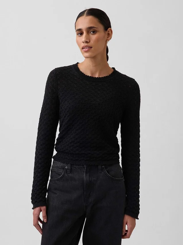 Crop-Pullover aus 100 % Baumwolle mit Pointelle-Strick