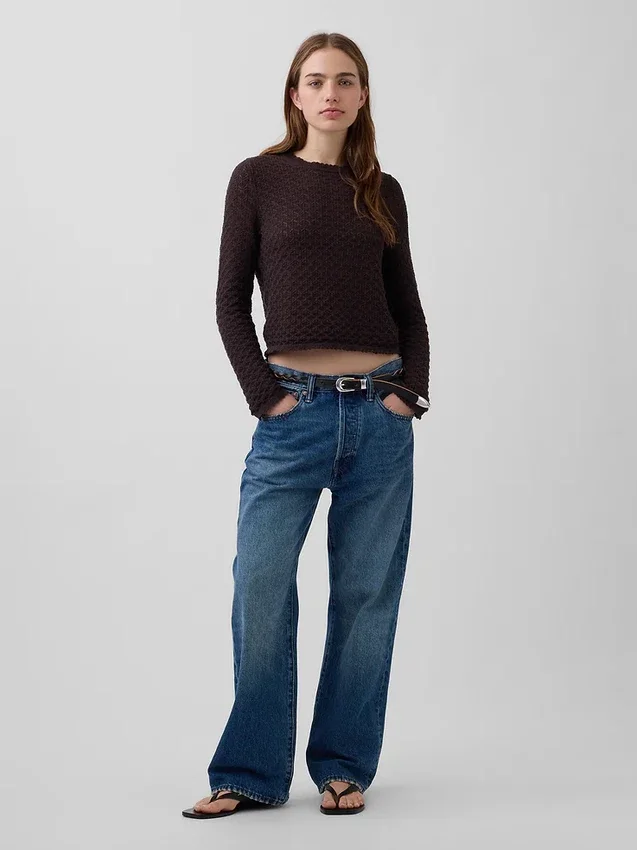 Crop-Pullover aus 100 % Baumwolle mit Pointelle-Strick
