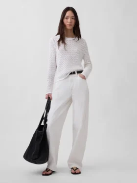 Crop-Pullover aus 100 % Baumwolle mit Pointelle-Strick