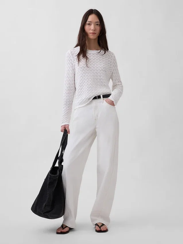 Crop-Pullover aus 100 % Baumwolle mit Pointelle-Strick