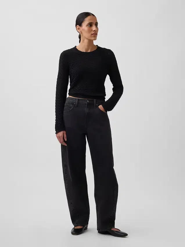 Crop-Pullover aus 100 % Baumwolle mit Pointelle-Strick