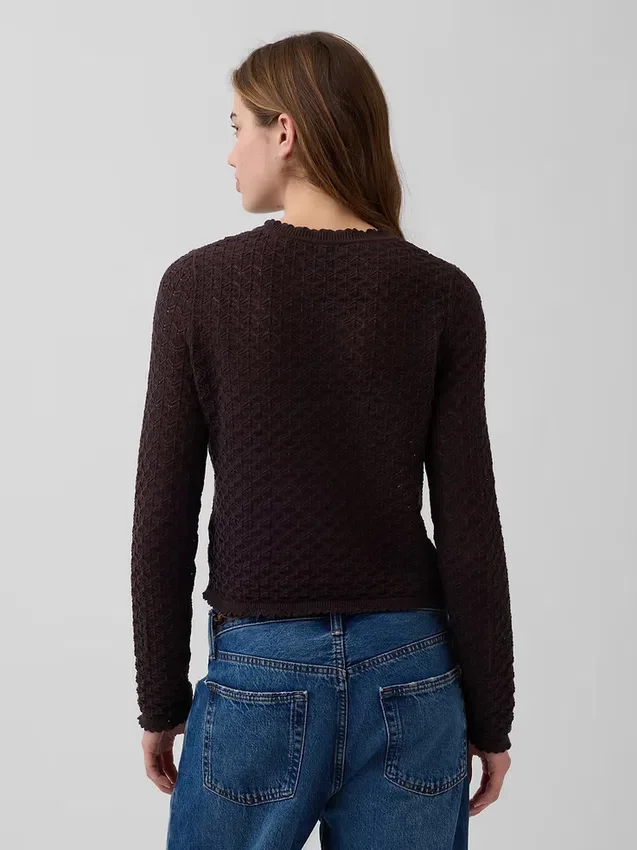 Crop-Pullover aus 100 % Baumwolle mit Pointelle-Strick