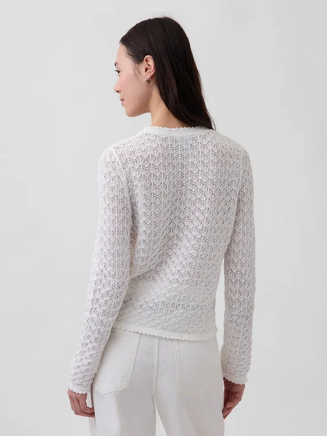 Crop-Pullover aus 100 % Baumwolle mit Pointelle-Strick