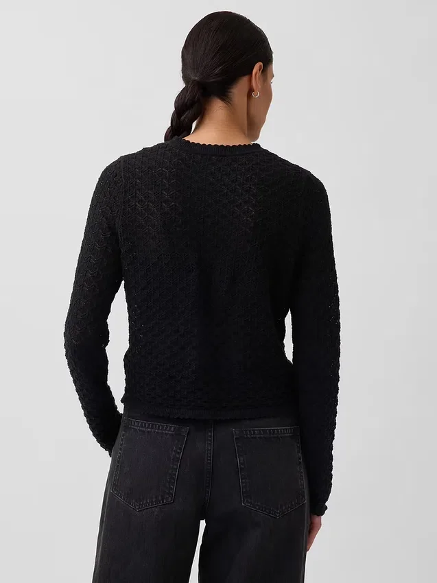 Crop-Pullover aus 100 % Baumwolle mit Pointelle-Strick