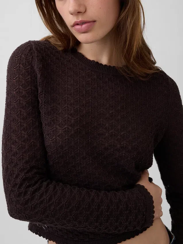Crop-Pullover aus 100 % Baumwolle mit Pointelle-Strick