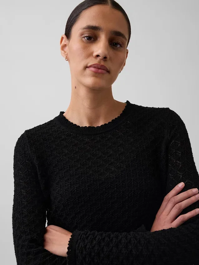 Crop-Pullover aus 100 % Baumwolle mit Pointelle-Strick