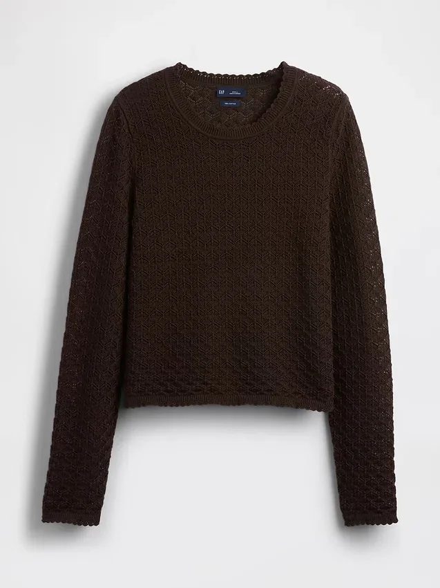 Crop-Pullover aus 100 % Baumwolle mit Pointelle-Strick