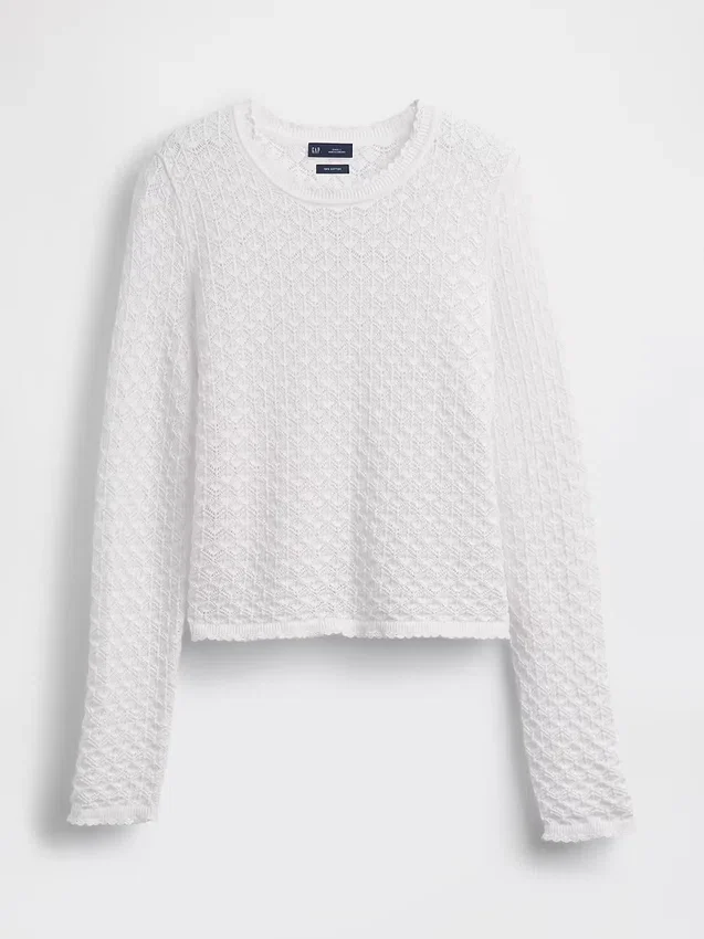 Crop-Pullover aus 100 % Baumwolle mit Pointelle-Strick