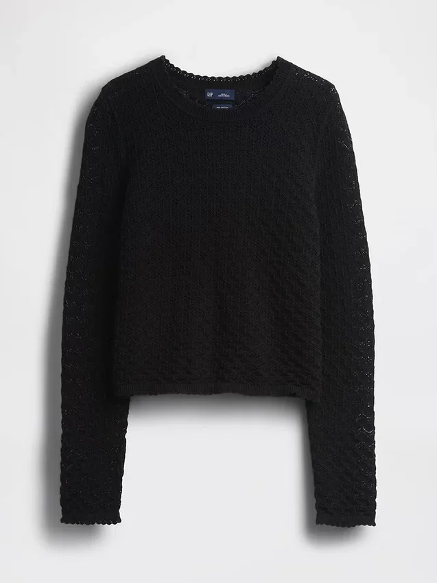 Crop-Pullover aus 100 % Baumwolle mit Pointelle-Strick
