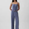 Crop-Pyjama-Oberteil aus Leinenmischung mit Biesen