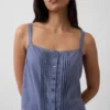 Crop-Pyjama-Oberteil aus Leinenmischung mit Biesen
