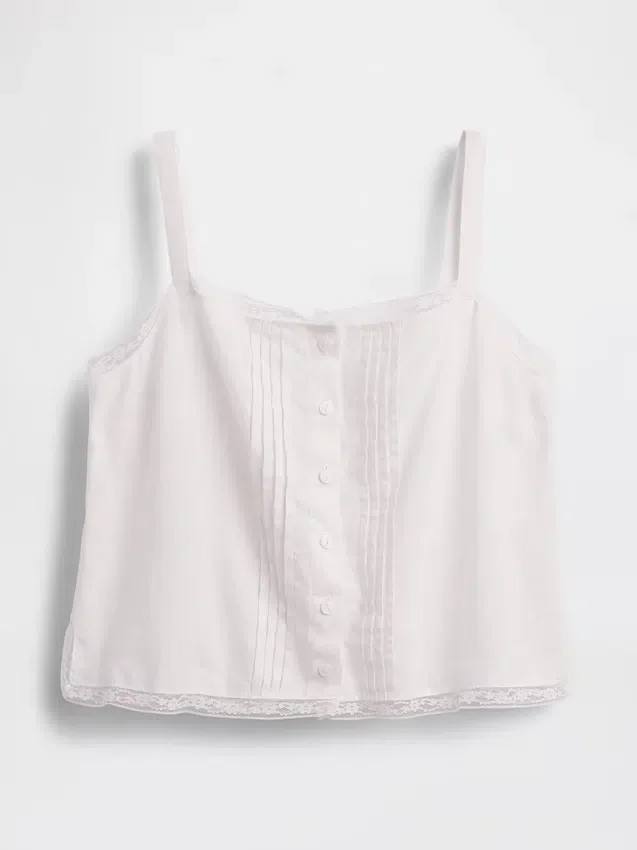 Crop-Pyjama-Oberteil aus Leinenmischung mit Biesen