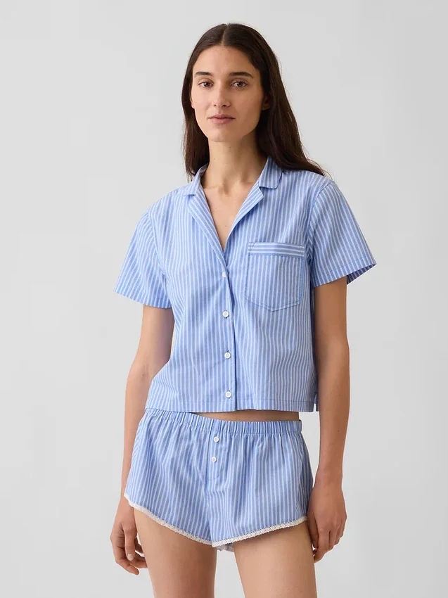 Crop-Pyjamahemd aus Popeline