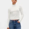 Crop-Rollkragenpullover aus Pointelle-Rippstrick