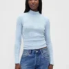Crop-Rollkragenpullover aus Pointelle-Rippstrick