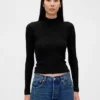 Crop-Rollkragenpullover aus Pointelle-Rippstrick