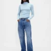 Crop-Rollkragenpullover aus Pointelle-Rippstrick